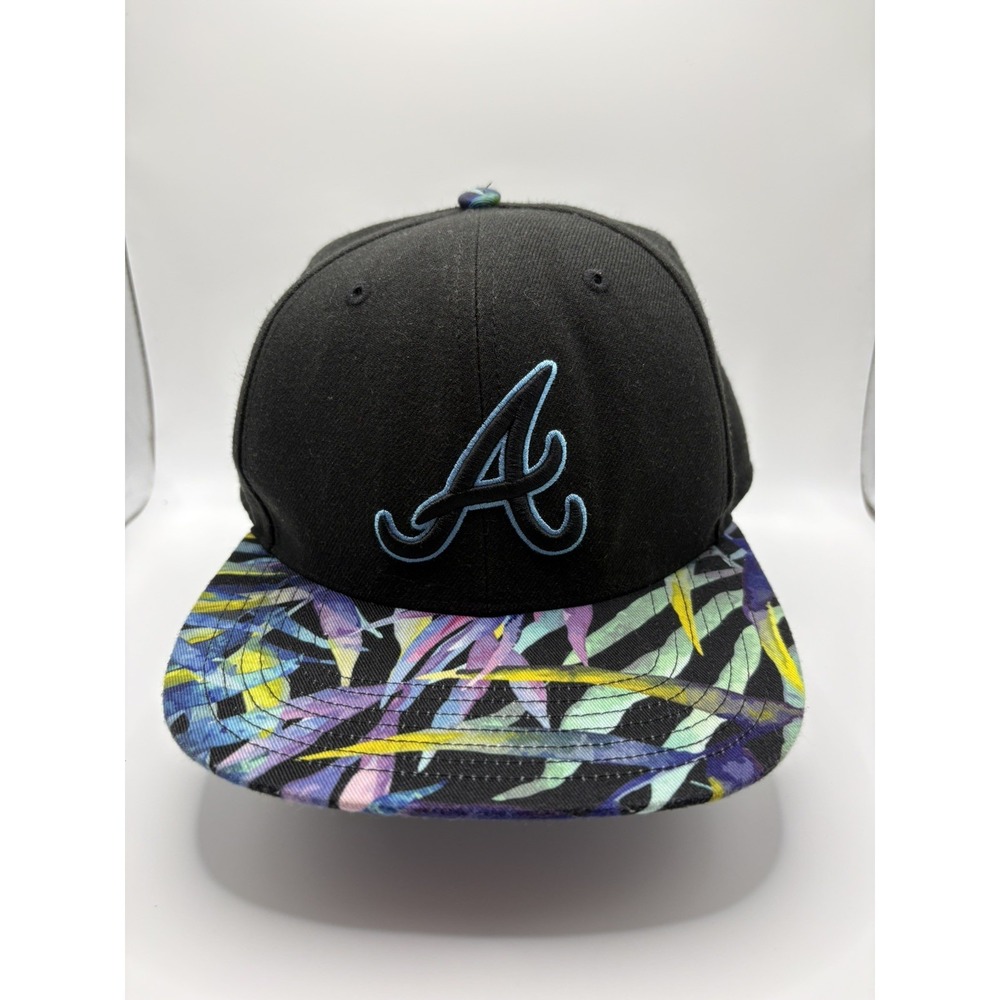 Atlanta Braves Multi Colored Black Baseball Cap 47Brand Adjustable SnapBack Hat